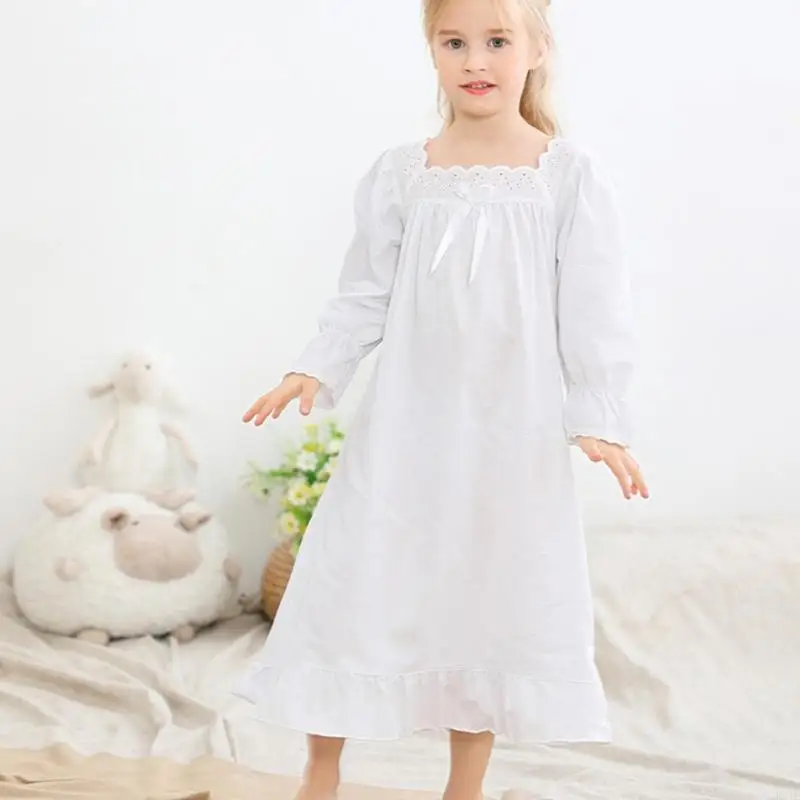 

P31C Mother Daughter Sleepwear Casual Loose Long Princess Nightgown Soft Breathable