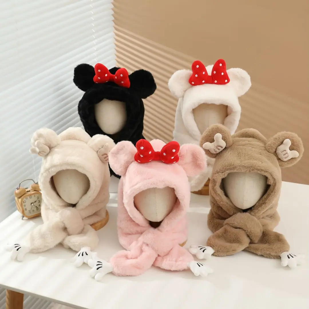 الشتاء الاطفال فتاة بنين ميني ماوس القبعات والأوشحة قفاز مجموعات سميكة الدافئة رقيق أفخم في الهواء الطلق مجموعة لحماية الأذن أغطية الرأس قبعات