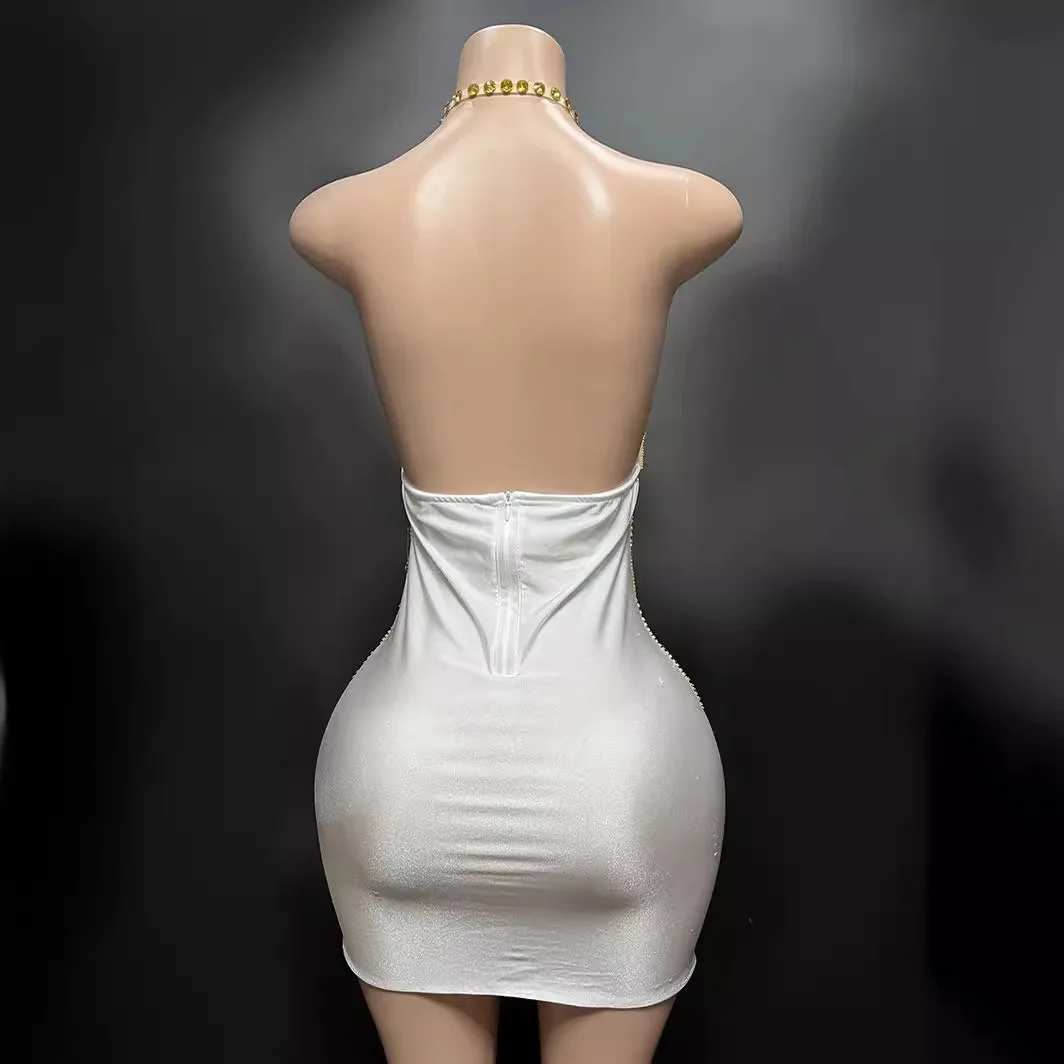 Robe dos nu en maille dorée, diamant jaune brillant, tenue de bar, tenue de fête, élégante, jupe slim elbise golt, mini robe biscuits dorée