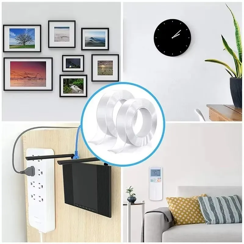 Nastro adesivo biadesivo super resistente per cucina, bagno, adesivo da parete riutilizzabile impermeabile, nano nastri bifacciali