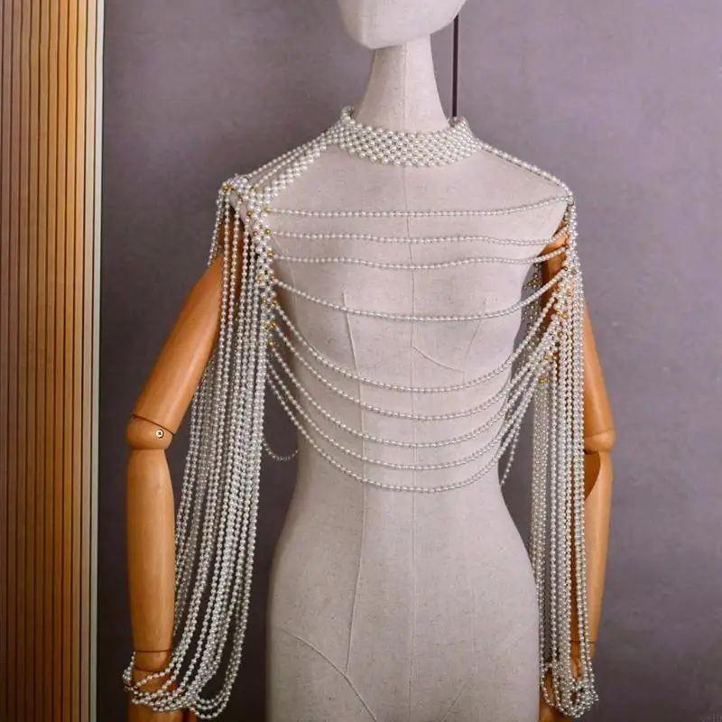 

Жемчужная цепочка для тела для женщин, жемчужные украшения на плечо, вечерние аксессуары для свадебного платья, сексуальный с на