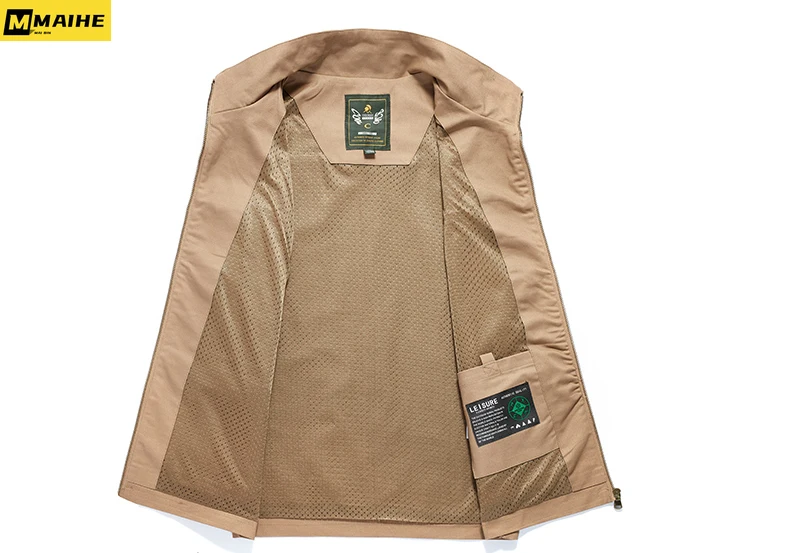Workwear Vest Men's Spring And Autumn Solid Color Zipper Slim Fit Outdoor Mountain Climbing And Fishing Pure Cotton Vest
