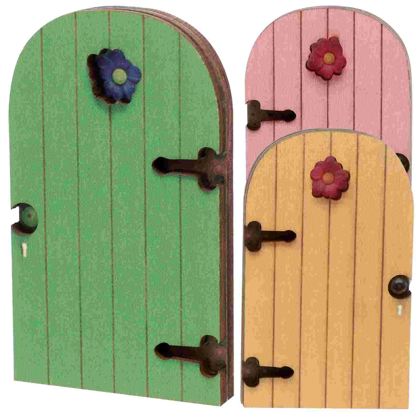 3 Pcs Fairy Gate Figurines Door Ornament Doors for Trees Outdoor Wooden