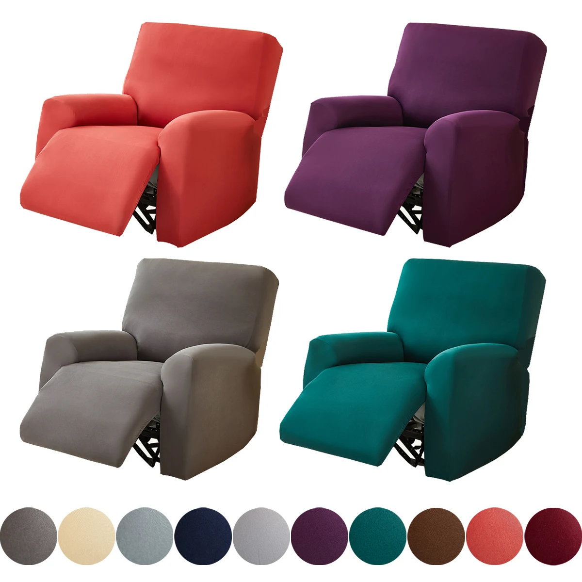 

4PC/set Solid Color Recliner Sofa Cover Single Seat Elastic Relaxing Reclining Chair Cover Armchair Cover Furniture Protector