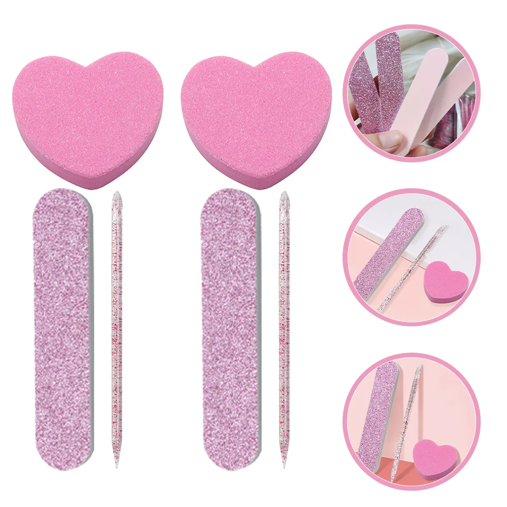 10 Sets Nagelset, Fingernagelfeilen, Schwammbretter, Toolkit, rosa Puffer, Maniküre-Werkzeuge