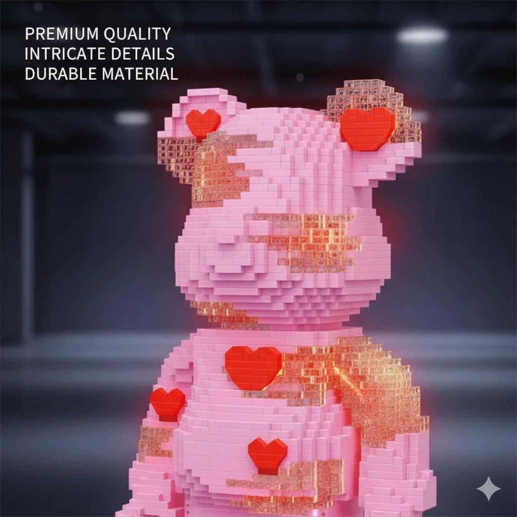 Love Heart Building Blocks Bear Play Micro Particle Assembled Toy Ornament For DIY Home Living Room Decor Valentines Day Gift