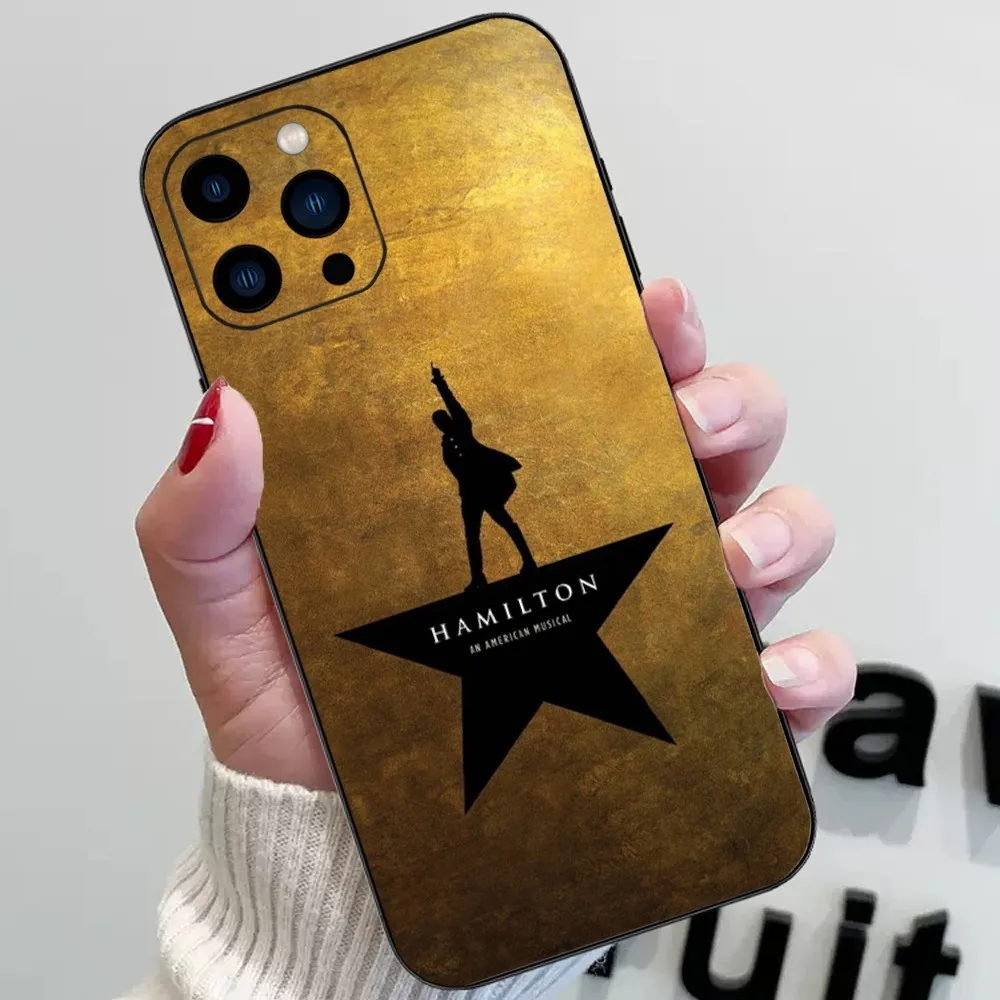 Hamilton Musical Phone Case For iPhone 15 14 13 12 11 Pro Max mini XS XR X 8 Plus SE Black Cover