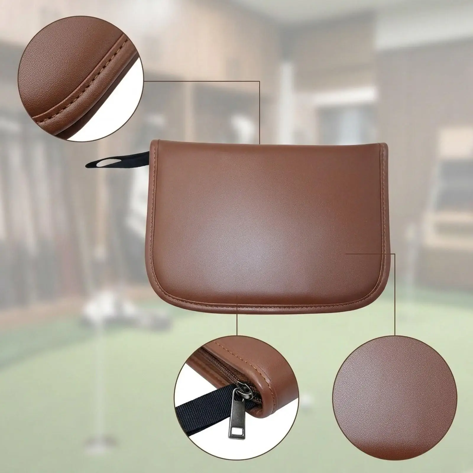 PU Leather Golf Ball Holder Versatile Golf Accessory Pouch with Zipper Closure for Outdoor Golf Equipment and Supplies