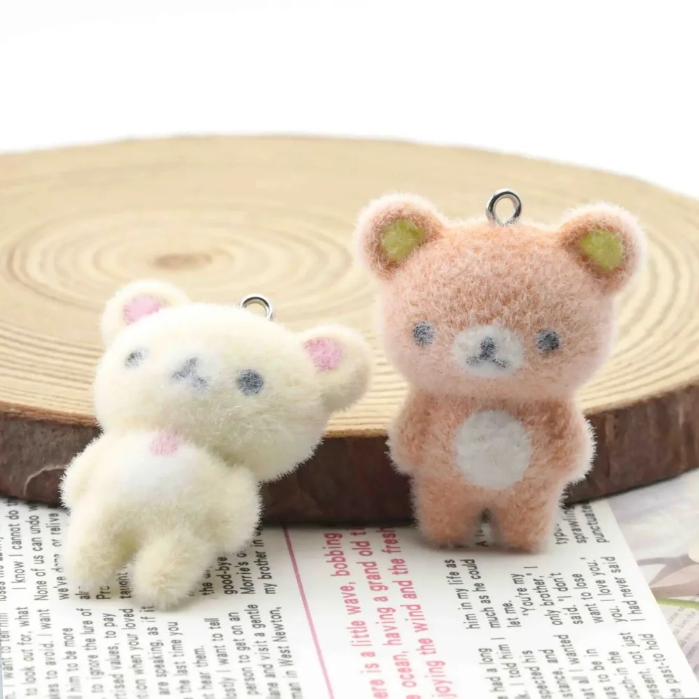 

10pcs Diy Bear Charms Accessories Kawaii Flocking Lazybear Doll Resin Pendant for Necklace Keychain Jewelry Making Material