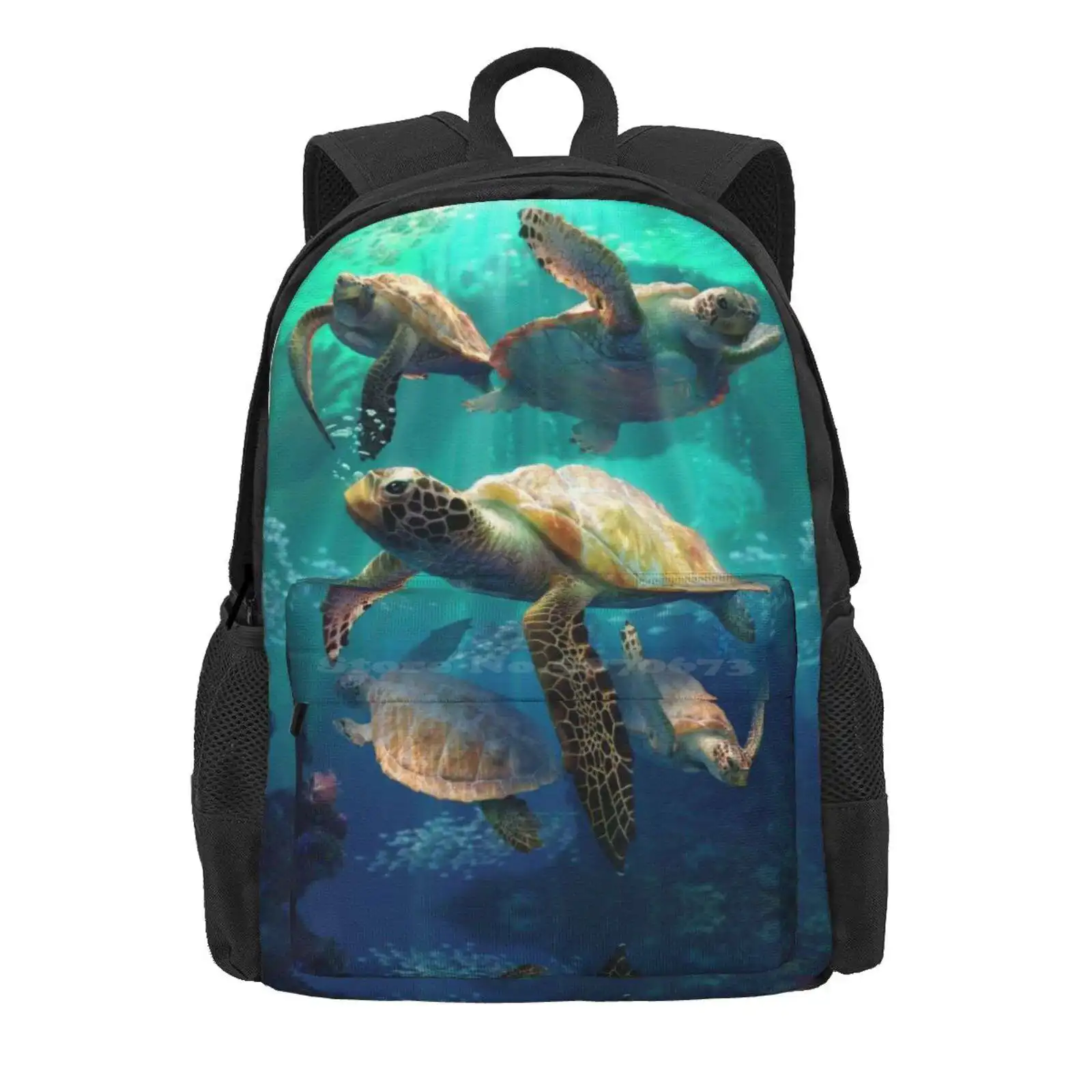 Sea Turtles Hot Sale Schoolbag Backpack Fashion Bags Sea Turtle Under Water Marine Animals Turtles Coral David Penfound