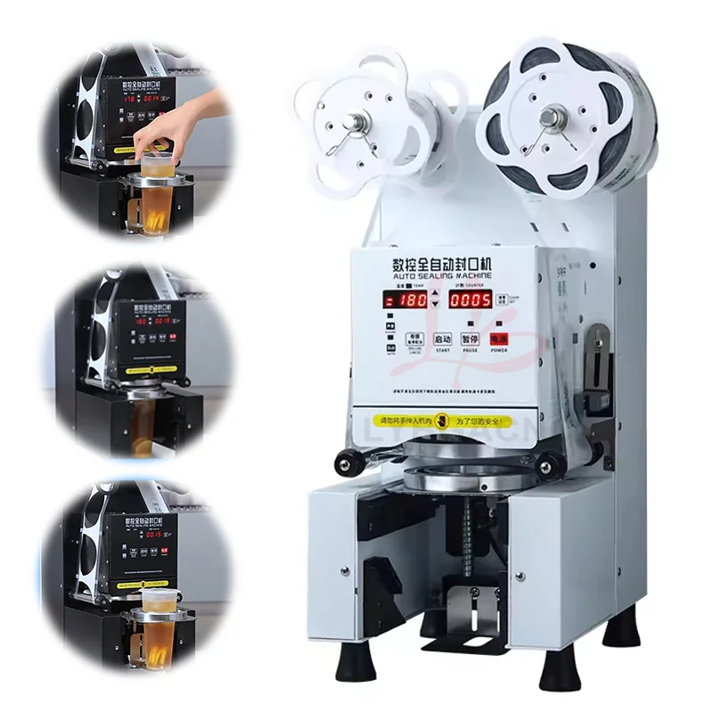 

LY Fully Automatic Cup Sealing Machine Stainless Steel Pearl Milk Tea Filling and Sealing Machine 88/90/95mm Cup Sealer 220V