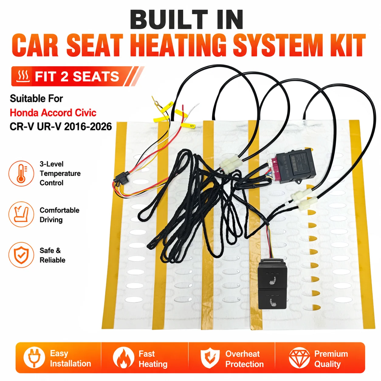 Built In Car Seat Heating System Kit Fit 2 Seats, With Dedicated Switches Suitable For Honda Accord Civic CR-V UR-V 2016-2026