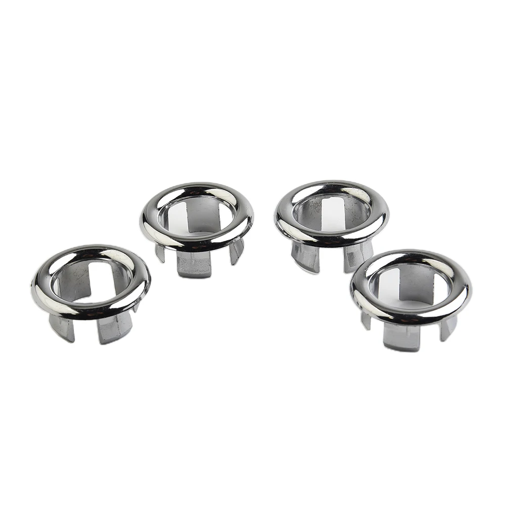 4PCS Bath Sink Ring Overflow Cover Plastic Silver Plated Bathroom Ceramic Basin Overflow Ring Insert Chrome Ring Hole Cap