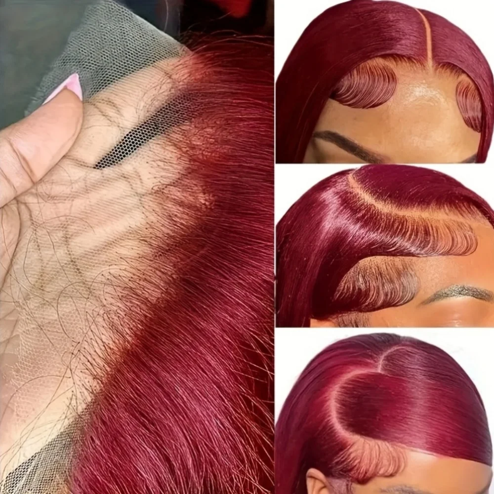 99J بورجوندي الدانتيل الجبهة الباروكات شعر طبيعي مفرود للنساء قبل قطعها 13x6 الدانتيل الباروكات الأمامية شعر الإنسان HD شعر مستعار دانتيل شفاف