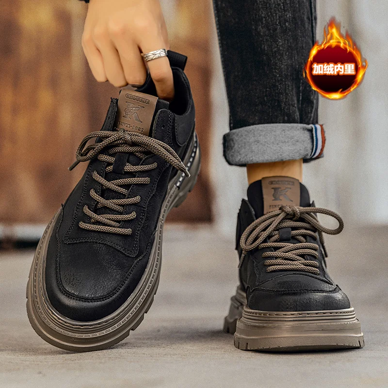 

Big Yellow Boots High-Top Boots: Autumn Men's Genuine Leather Shoes, 2024 New Inner Height-Increasing Stylish Thickened Sole Wor