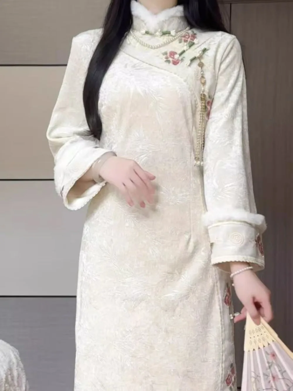 Cheongsam Young Lady Elegant Chinese Girl Improved Autumn Winter Long Sleeve Chinese New Year Qipao Dress Modern 2024