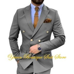 Men's 2 Piece Double Breasted Suit Regular Slim Fit Gold Button Blazer Wedding Prom Party Formal Suits Set for Men