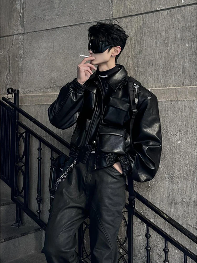 

Мужская кожаная куртка в стиле ретро-американский кэжуал с множеством карманов, уличная мотоциклетная одежда, верхняя одежда для пар