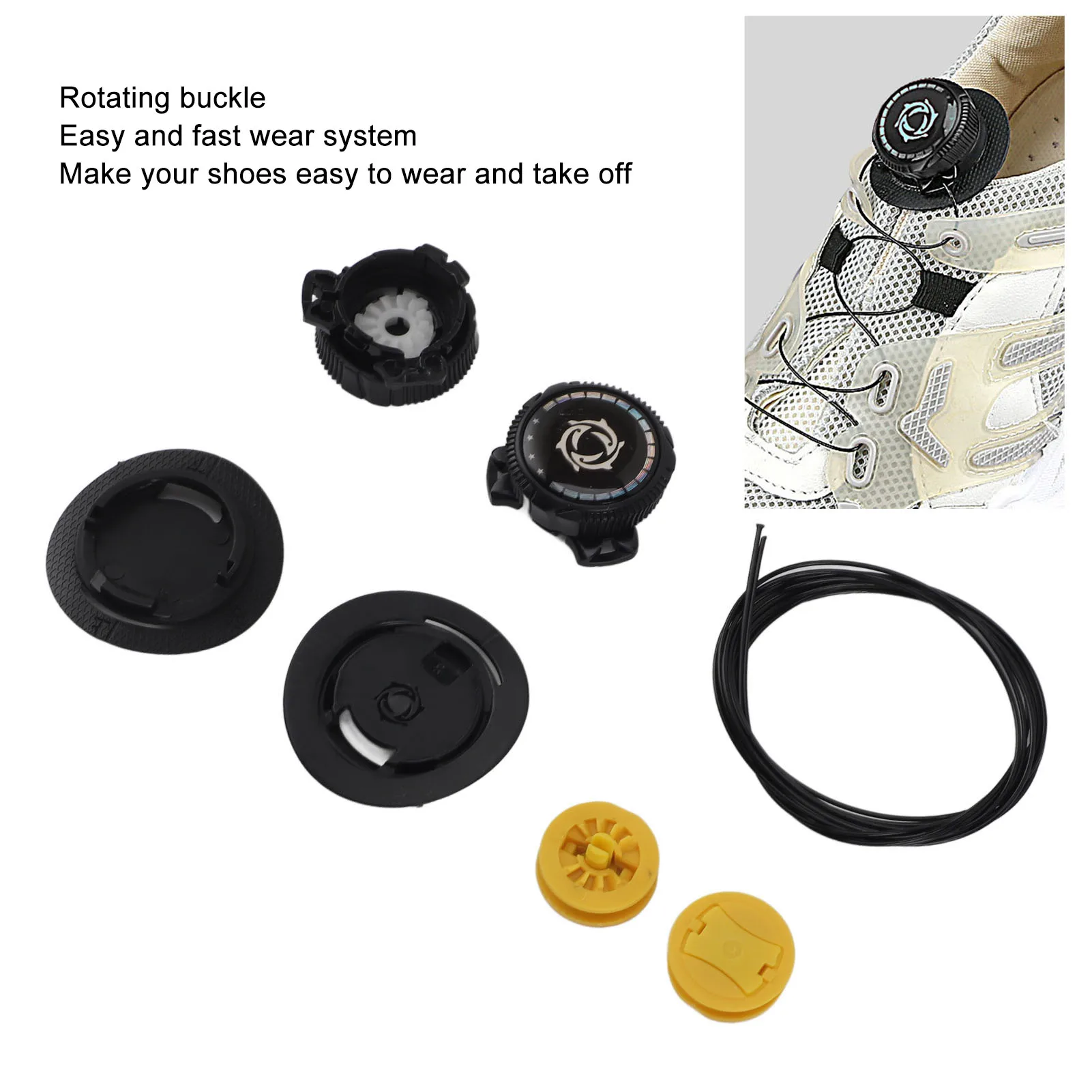 Rotating Buckle Shoelaces 4 Sets Rotating Buckle Shoes Laces Steel Wire Elastic No Tie Shoelaces Black S Size