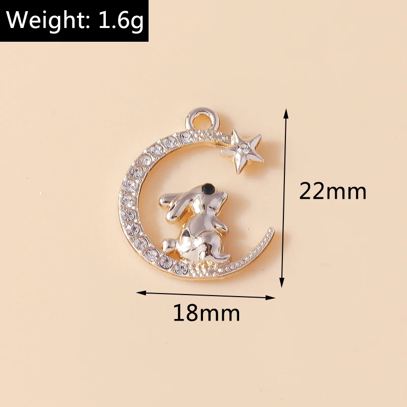 Leslie 10Pcs Exquisite Crystal Crescent Moon Rabbit Charm Pendant for Necklace Bracelet Earring Women Jewelry Accessories diy