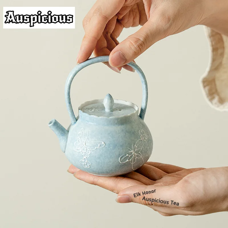

125ml Hand-painted Butterfly Rock Mineral Lifting Handle Teapot Tea Infuser Pot Tea Soaking Kettle With Ball Hole Tableware Gift