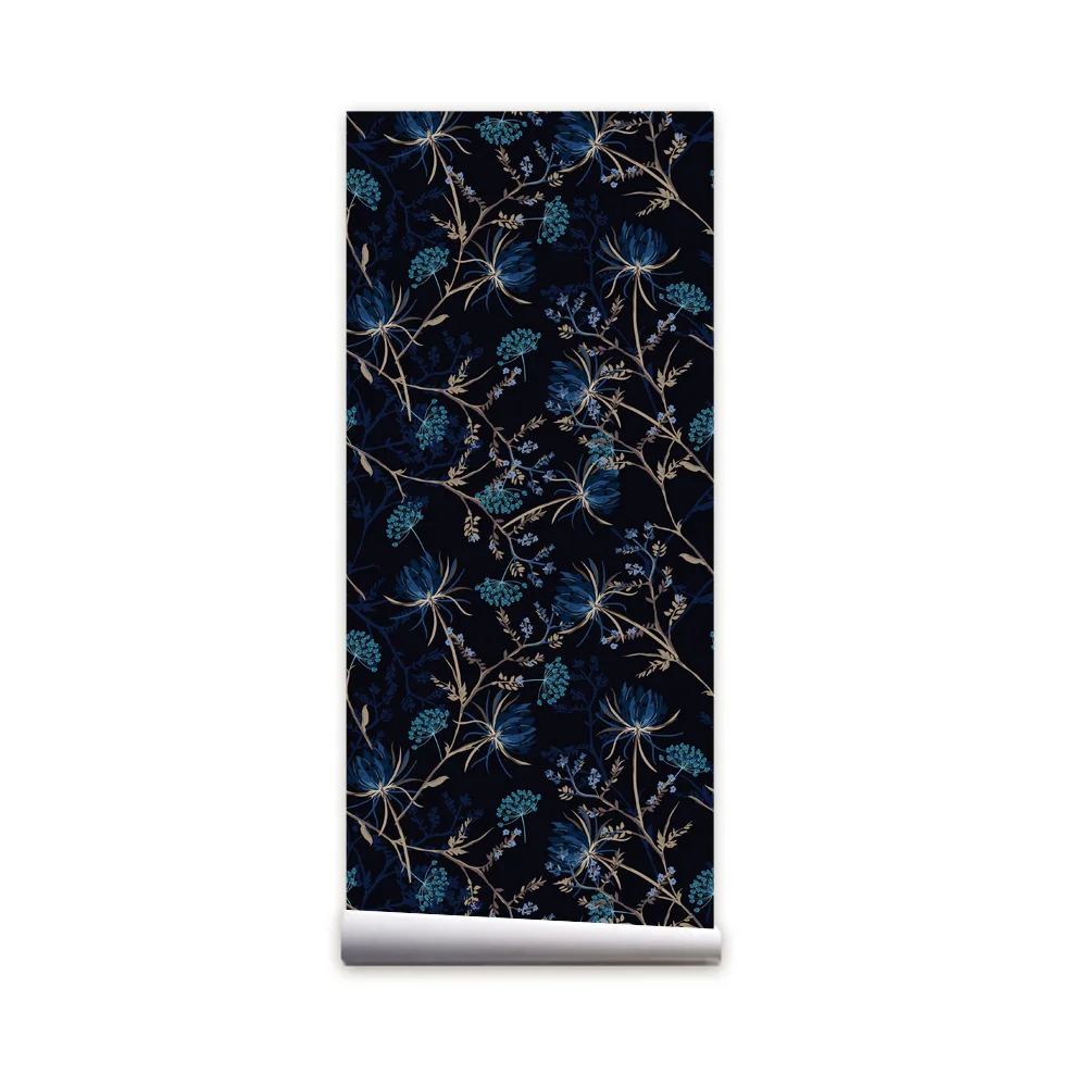 Dark Blue Flowers Wallpaper Vintage Floral Peel and Stick Wallpaper Bathroom Contact Paper for Bedroom Walls Cabinets Shelves