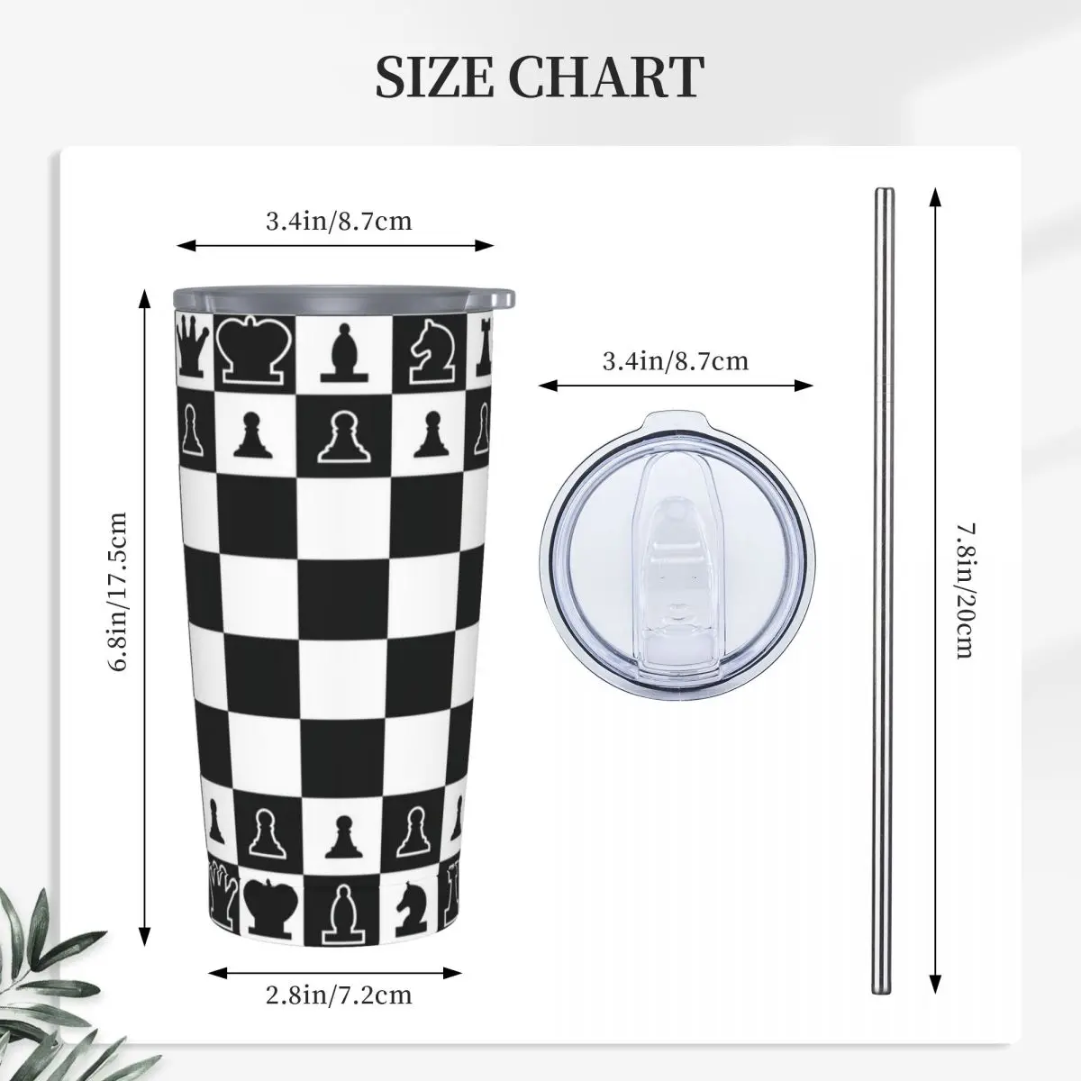 Chess Board Black And White Grid Checkered Stainless Steel Tumbler Vacuum Insulated Mug Thermal Cold Cup Straws With Lid 20oz