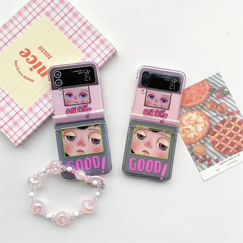 삼성 갤럭시 Z 플립 6 5 4 3 용 귀여운 소녀 휴대폰 케이스, 보호 후면 커버, ZFlip4 ZFlip5 ZFlip6 케이스 쉘