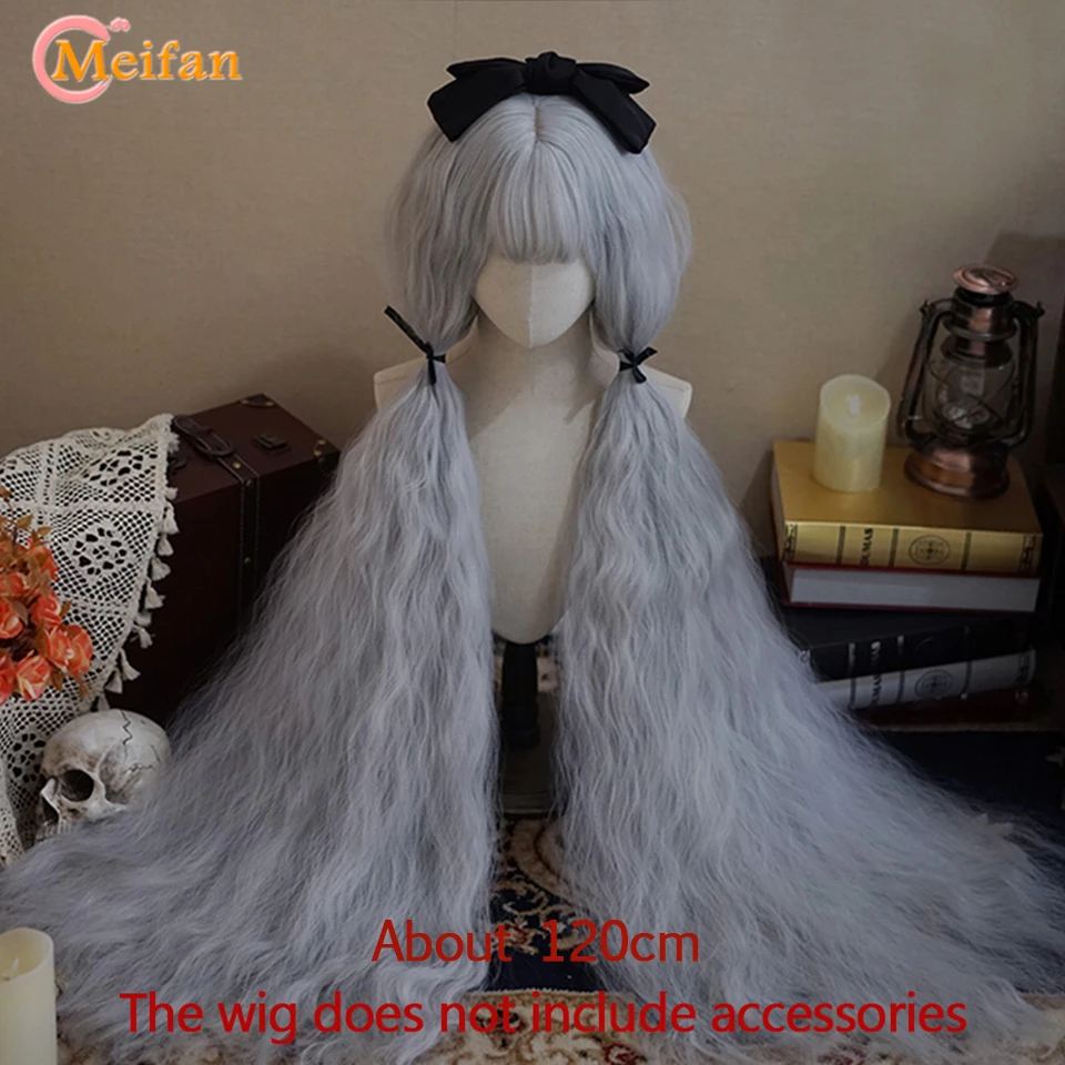 MEIFAN Synthetic Super Long Straight Lolita Wig With Bangs 120cm Blonde White Black Cute Fake Hair Women Halloween Cosplay Wigs