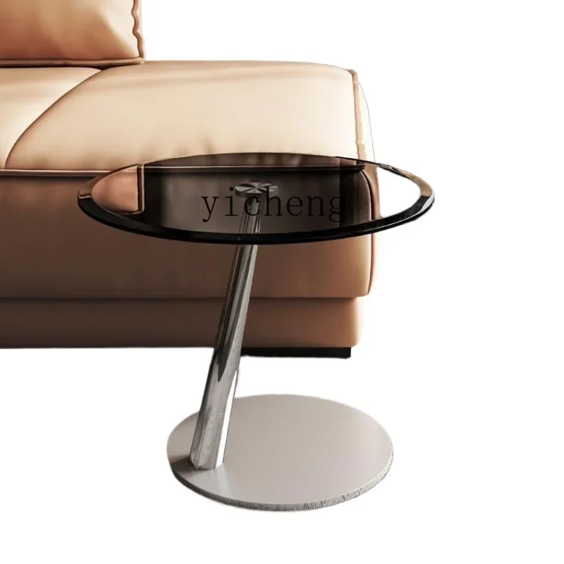 

tempered glass small coffee table household living room corner stainless steel round designer sofa edge table