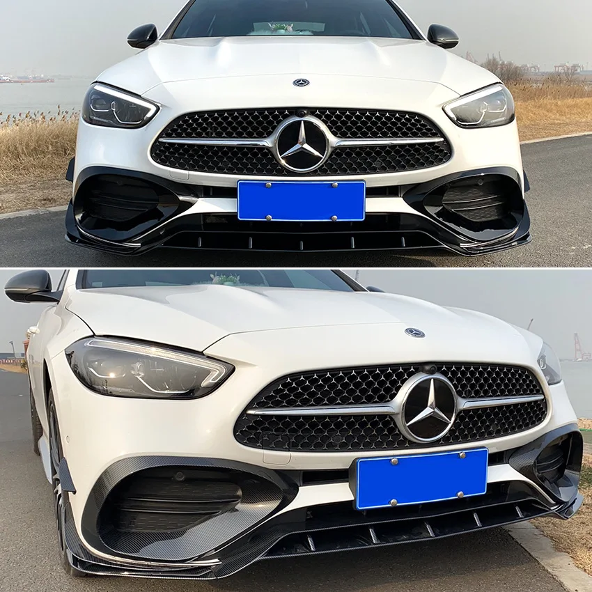 For Mercedes Benz C Class 2021 To 2022 2023 W206 C300 C200 C220d AMG Line 3 PCS Car Front Bumper Lip Splitter Spoiler Diffuser