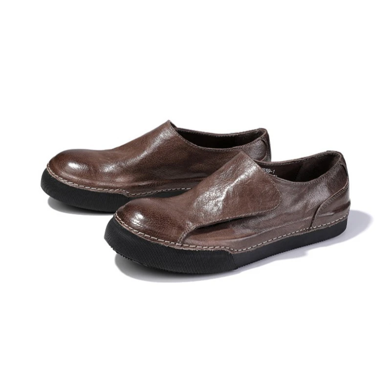 Handmade Men's Shoes Washed Genuine Leather Thick Sole Casual Loafers Male Outdoor Breathable Walking Sport Flats Male