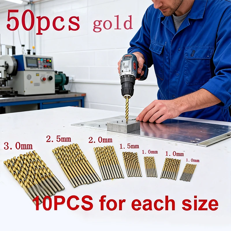 

Новый 50/100 шт. 1/1,5/2/2,5/3 мм с титановым покрытием, набор сверл из быстрорежущей стали из быстрорежущей стали, инструмент для сверления металла, дерева, алюминия