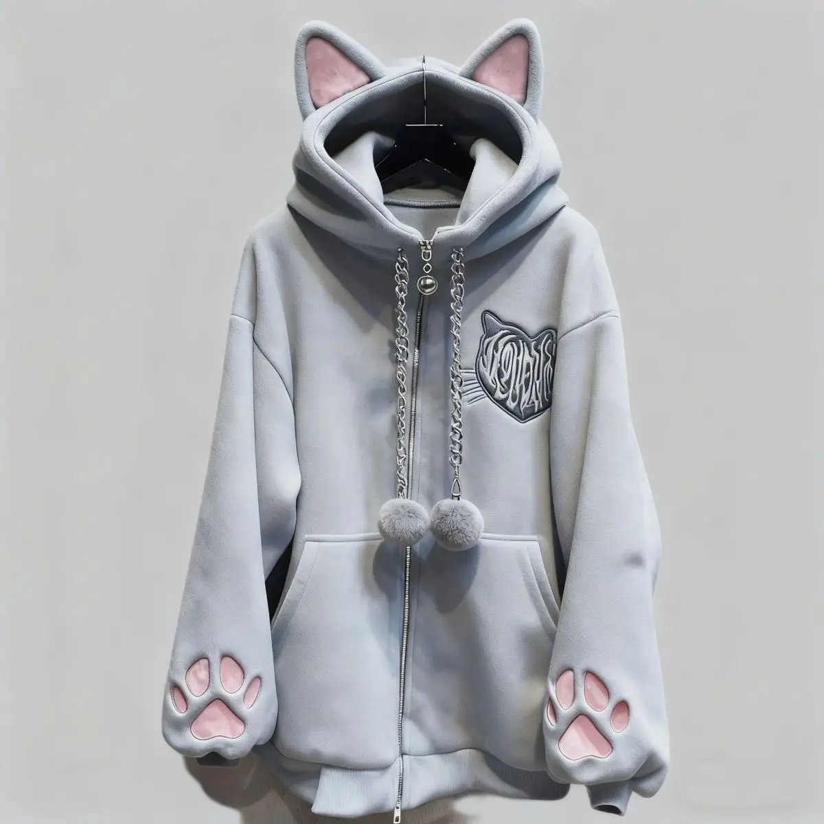 Cat Ear Hooded Punk Jacket - Thick Warm Y2K Coat for Women