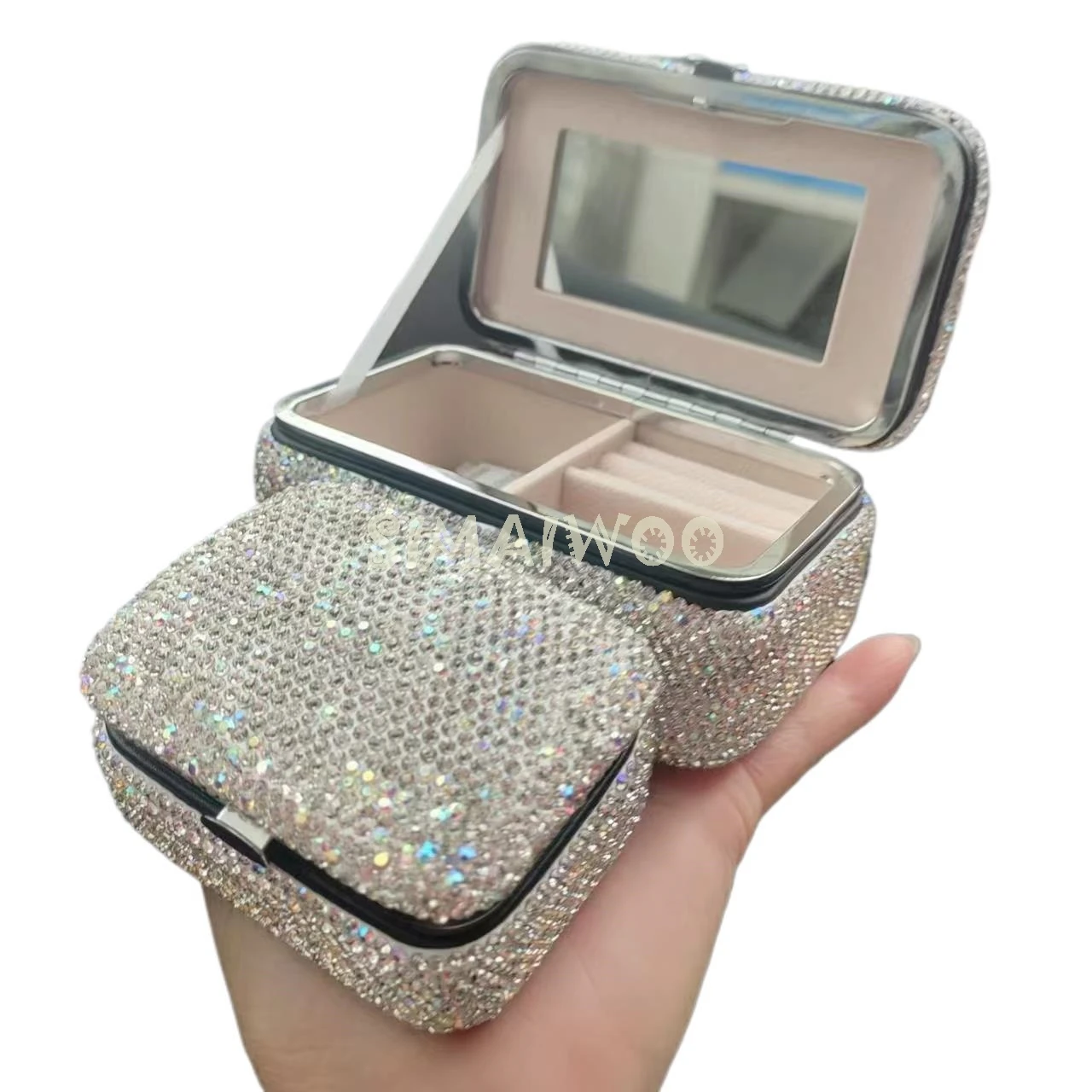 

Crystal-Encrusted Jewelry Box Portable Earring Ring Storage Box DIY Handmade High-gloss Mosaic Wedding Items Bridesmaid Gifts