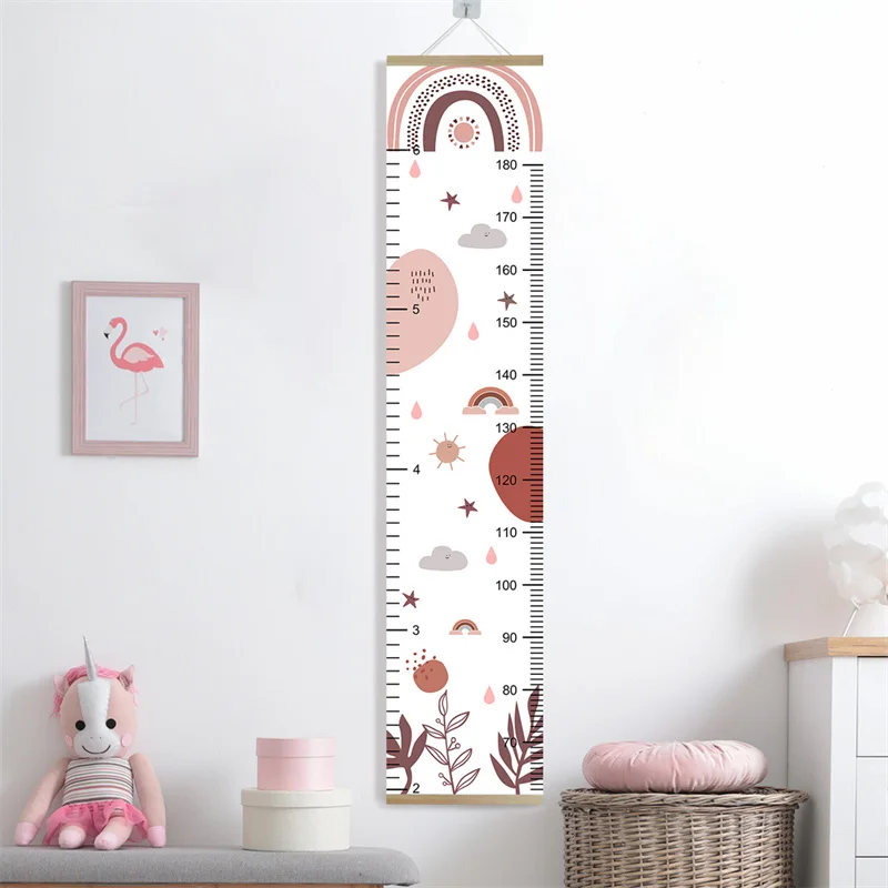 Growth Chart Nonwoven Wood Wall Hanging Rainbow Height Rule Inch Meters Measure Kids Child Baby Nursery Room Decoration Nordic