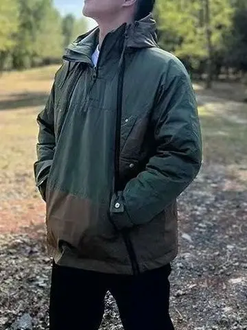 

Мужская утепленная хлопковая куртка в американском ретро-стиле с двойной молнией, капюшоном и вставками, большие размеры, повседневная модная верхняя одежда