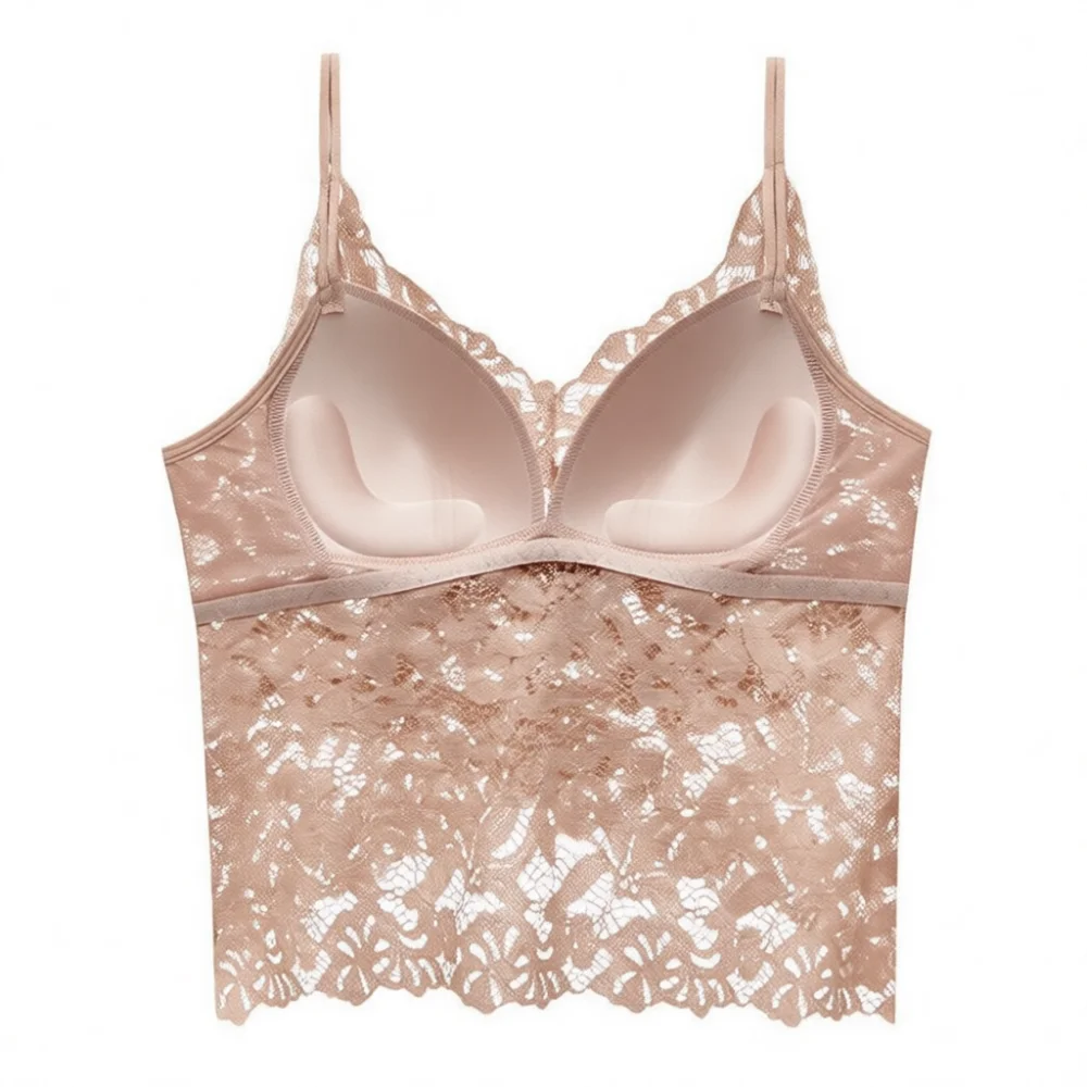 Sexy Lace Padded Camisole Women Summer Backless Tank Top Built In Bra Wireless Vest Comfortable Breathable Sleep Underwear