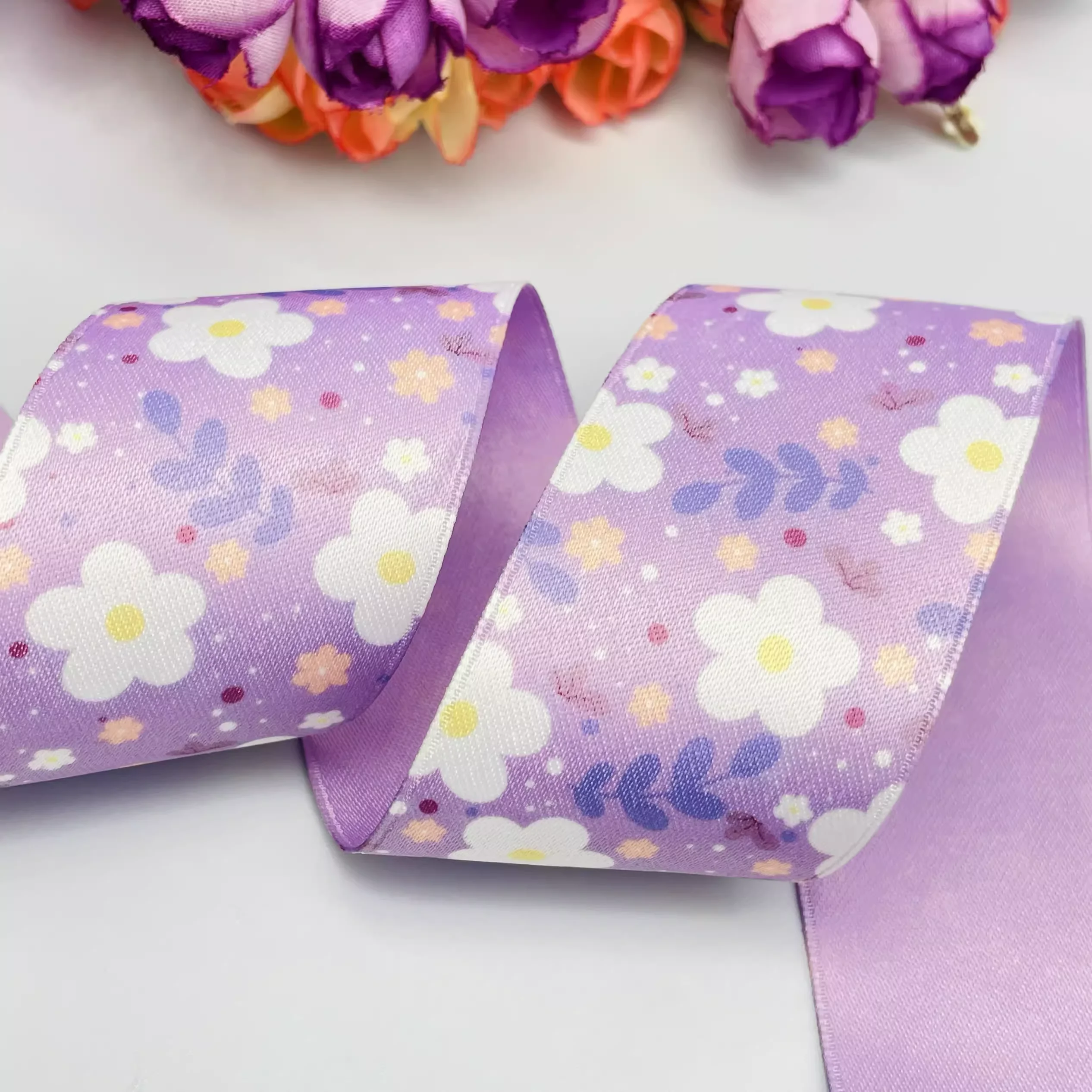 40mm AB face flower 5Yards ribbon DIY handmade material Headwear for hair bows clothing shoesaccessories 24062801