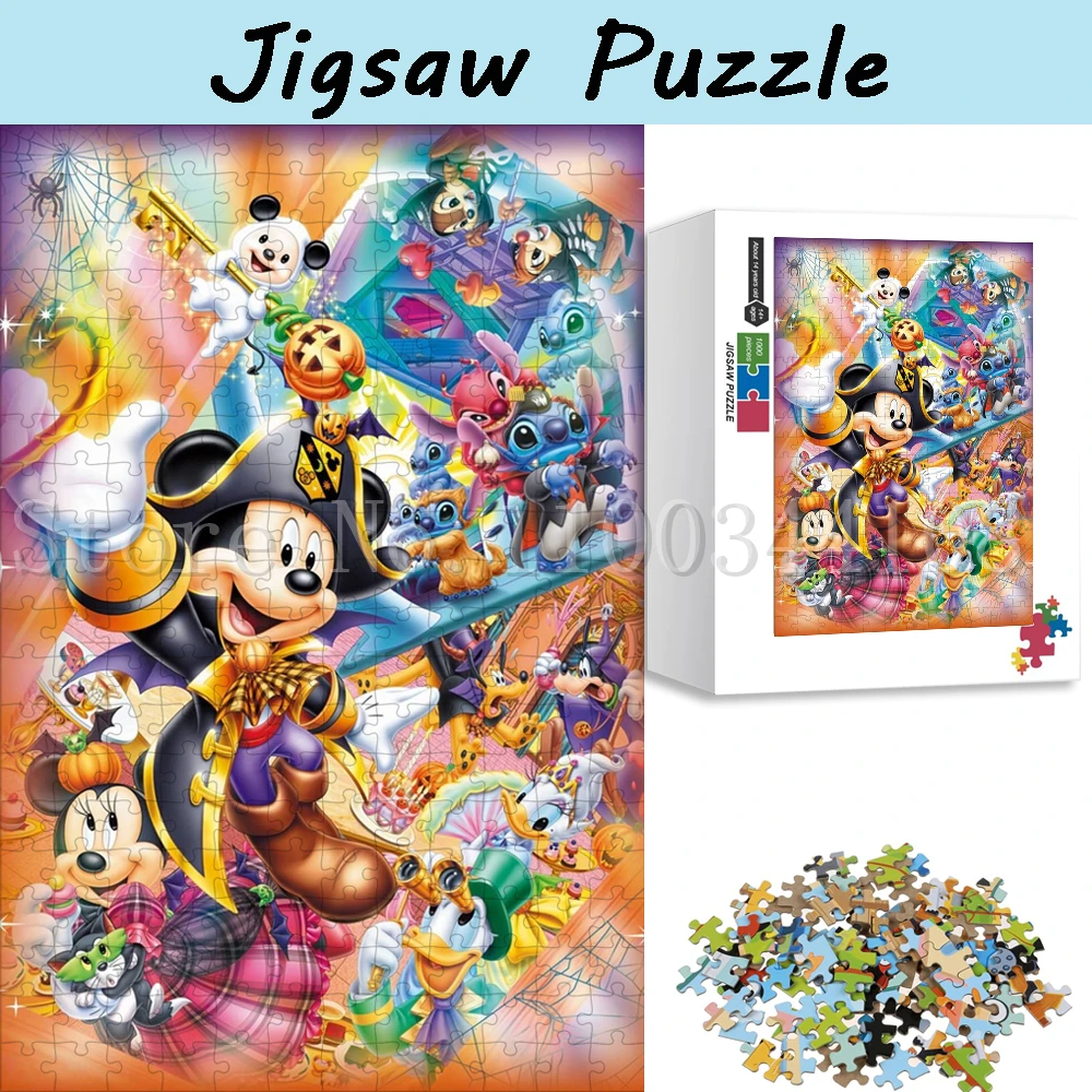 

Disney Cartoon Characters Jigsaw Puzzles for Children Halloween Mickey and Friends Puzzle Kids Intelligence Toys