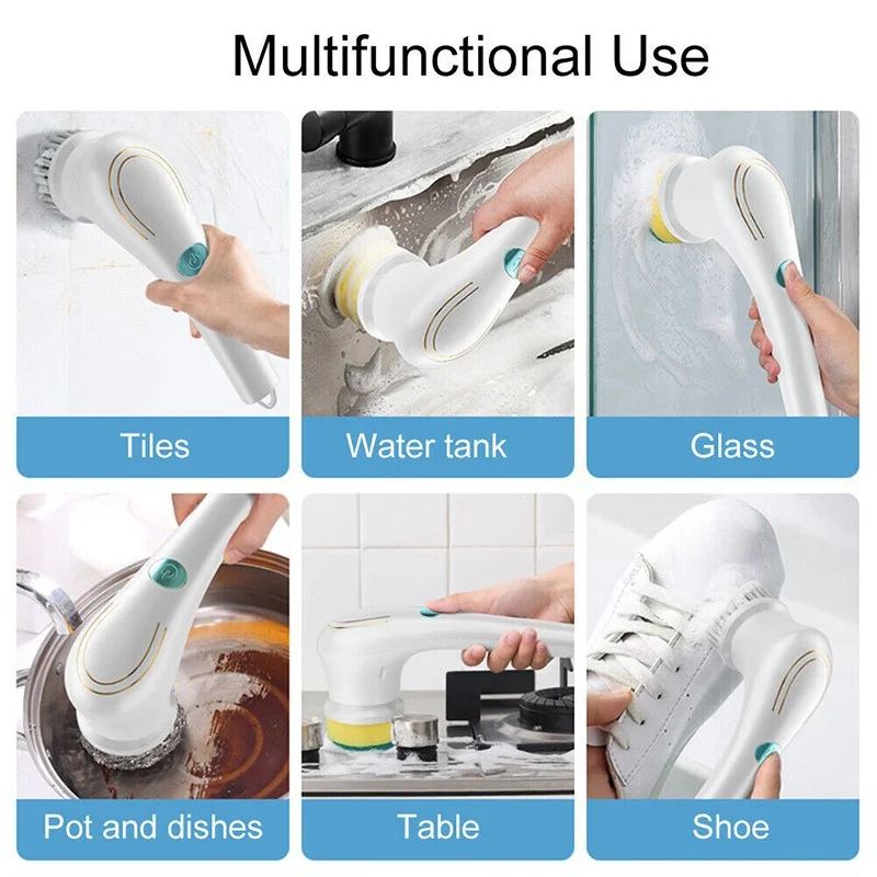 5in1 Multifunction Handheld Electric Cleaning Brush Set For Shoes Dishwashing Usb Rechargeable Waterproof Bathroom Kitchen Tool