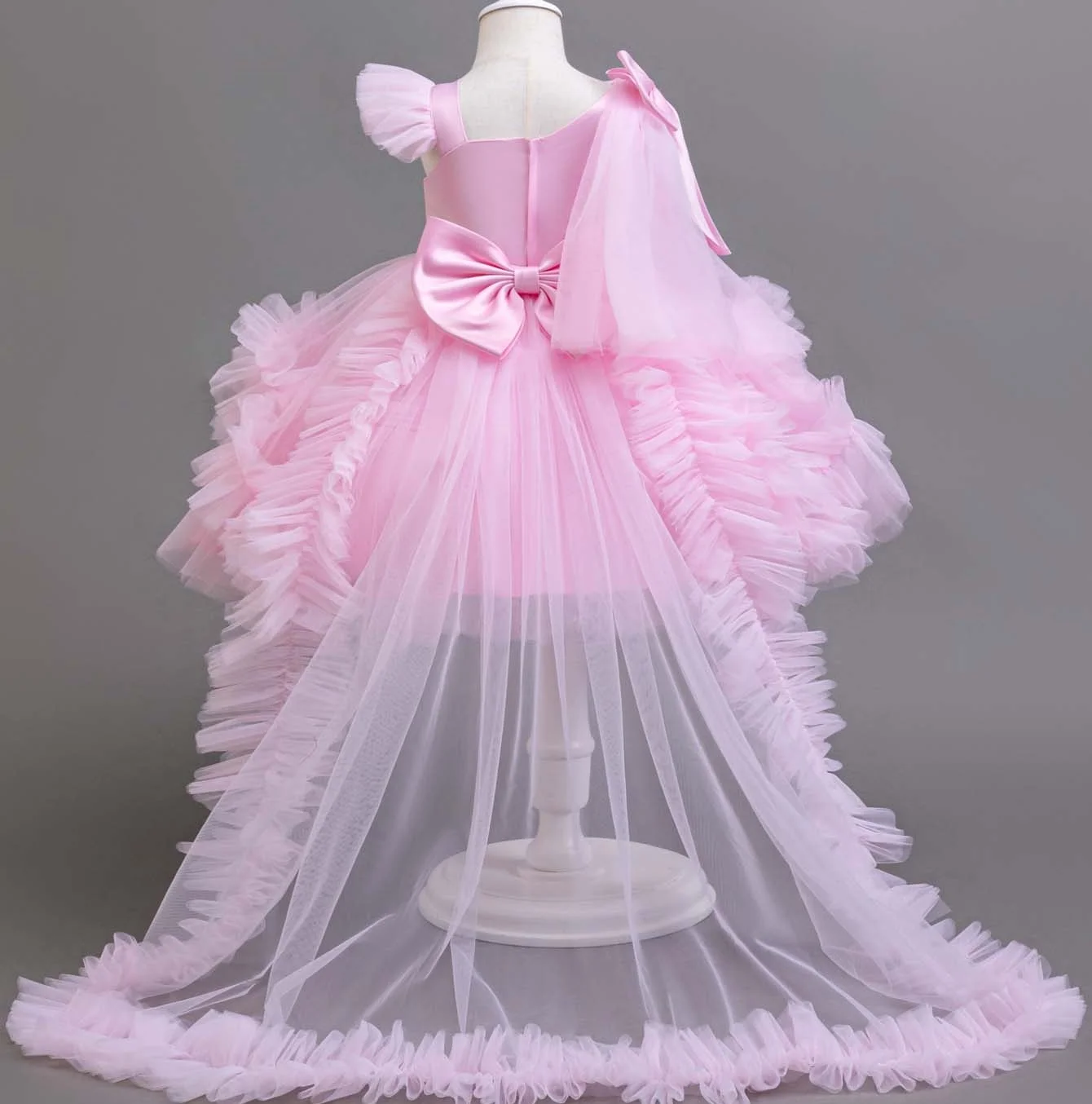 KLFLGD Neue Sommer Mädchen Partykleider Blumenmädchen Hochzeit Elegantes Festkleid 2-6 Jahre Altes Mädchen Rosa Tüll Schleppkleid – Detail 6
