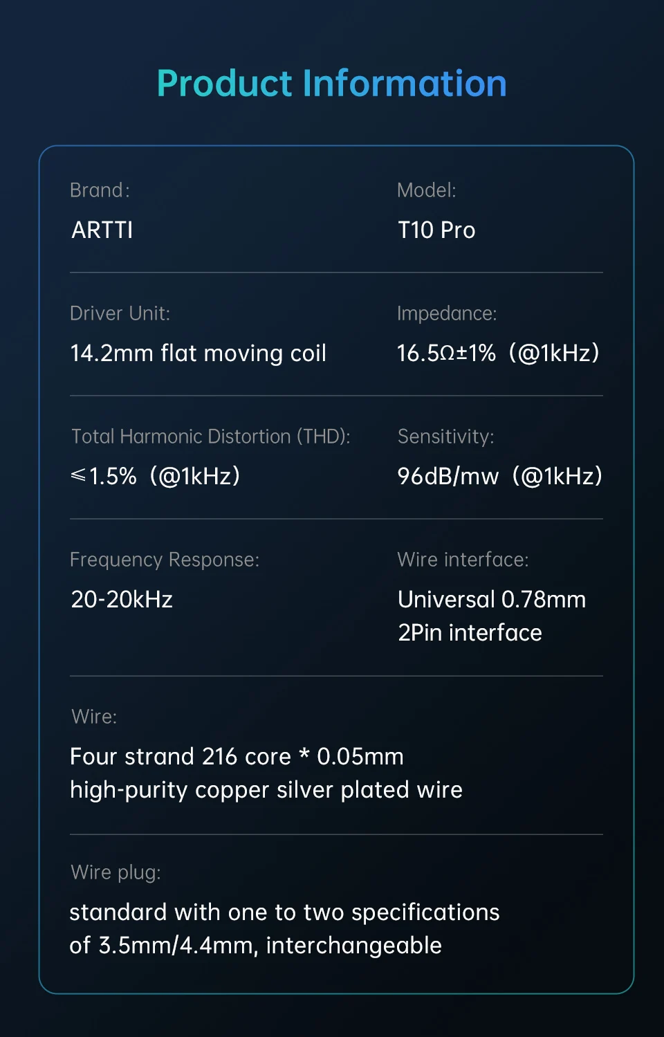 ARTTI T10 PRO Neuer 14,2 mm Planar-Treiber, strukturierter Bass, In-Ear-HiFi-Kopfhörer, kabelgebunden, IEMs-Monitore, 0,78 mm, 2-poliger 2-in-1-Stecker – Detail 9