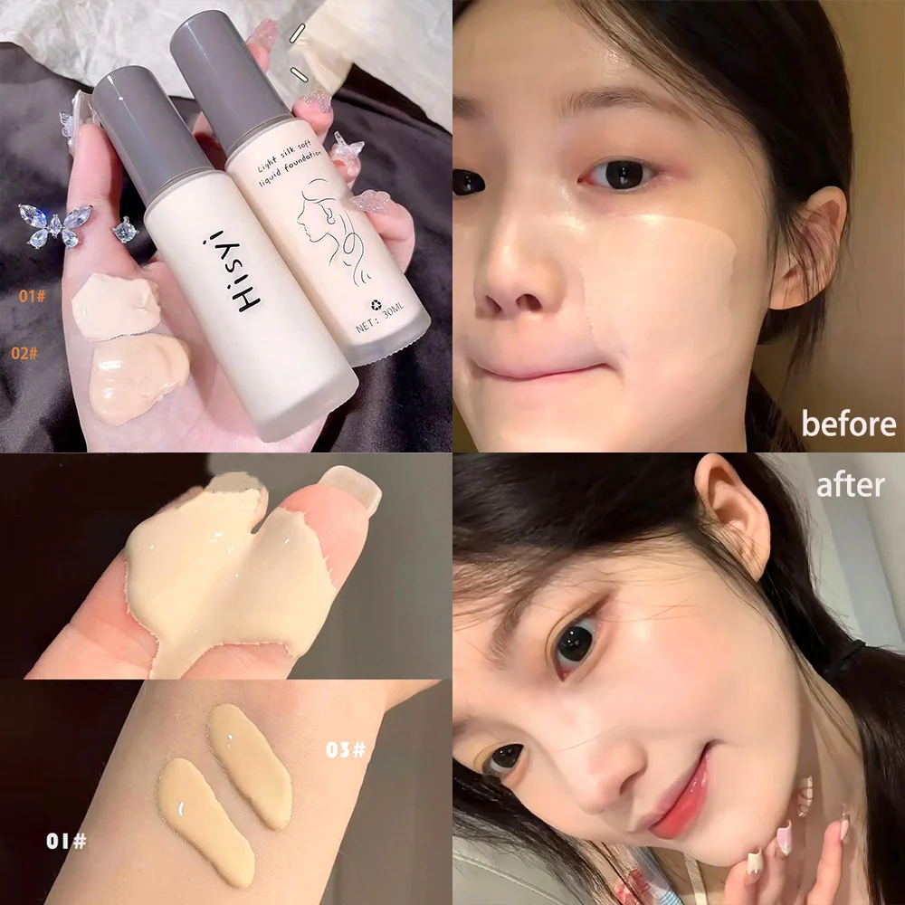 A base líquida ilumina naturalmente a maquiagem, não é fácil de morrer. Creme bb com isolamento em pó, creme facial liso, corretivo