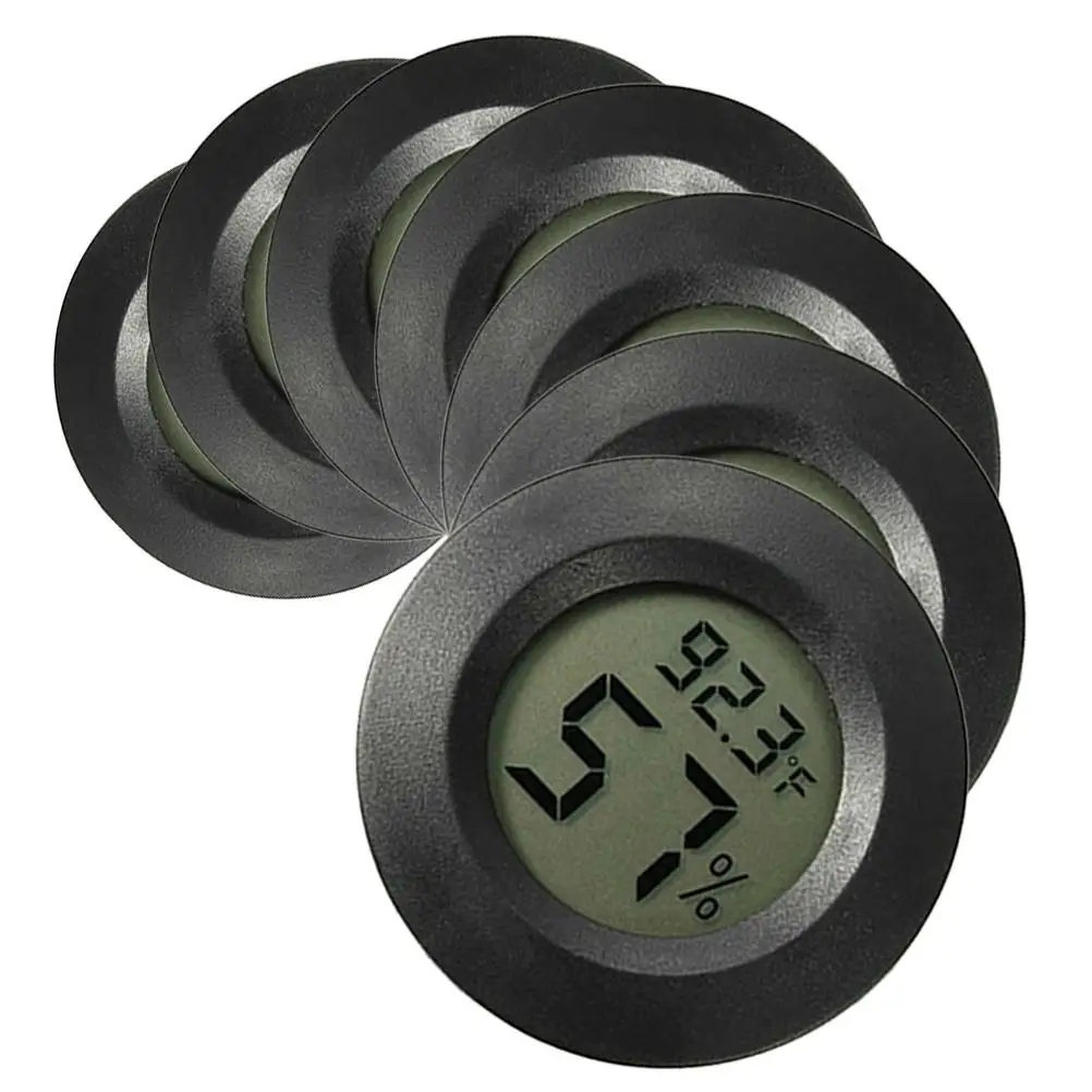 

7 Pcs Mini Digital Hygrometer Thermometer Black Round Acrylic Embedded Reptile Tank Accessories Humidity Gauge Temperature