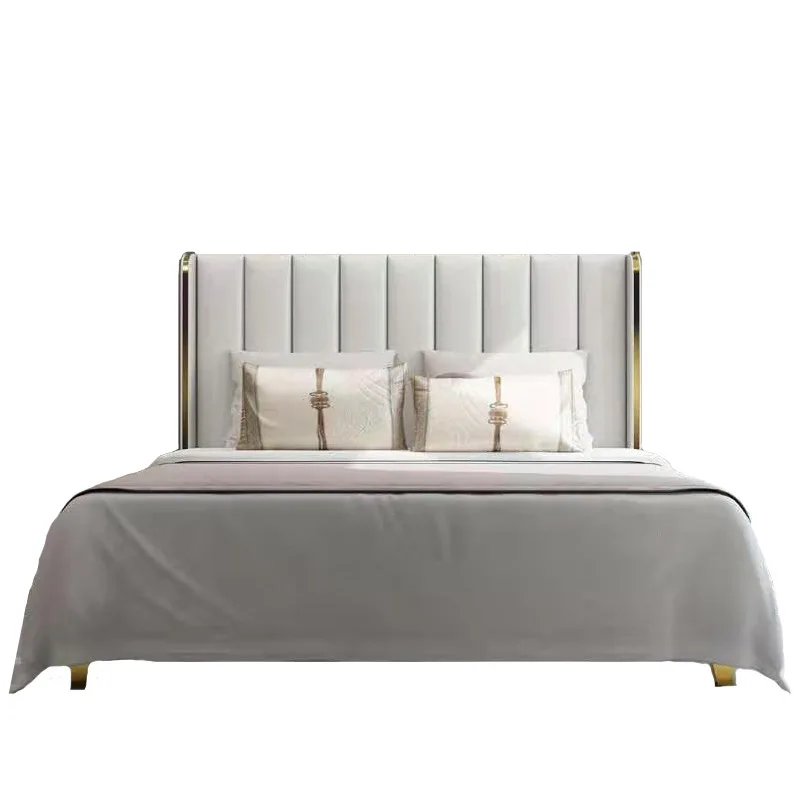 

Hotel bed Light luxury modern master bedroom Adult 1.8 meters double bed Premium cowhide with storage soft bag bed
