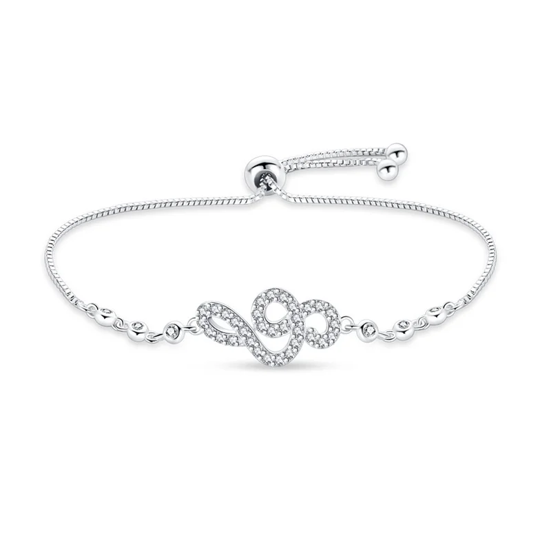 Pink Cherry Blossom Blue Eyes Love 925 Sterling Silver Bracelet Sparkly Zircon Bracelet Valentine\'s Day Gift Jewelry For Ladies