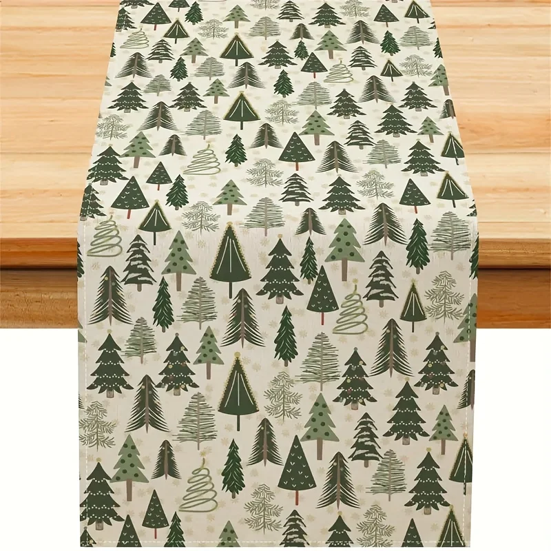 1 Stück eleganter grüner und goldener Weihnachtsbaum mit Schneeflocke, Tischläufer, Feiertags-Essdekoration für Weihnachten, Neujahr, Winter, festlich