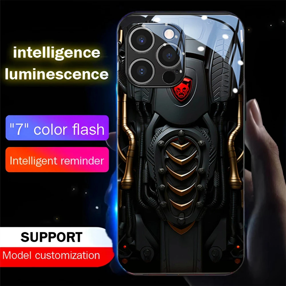 

Future Technology Smart LED Light Glow Tempered Glass Phone Case For iPhone 16 15 14 13 12 11 Pro Max XR XS Plus 6 7 8 SE2020