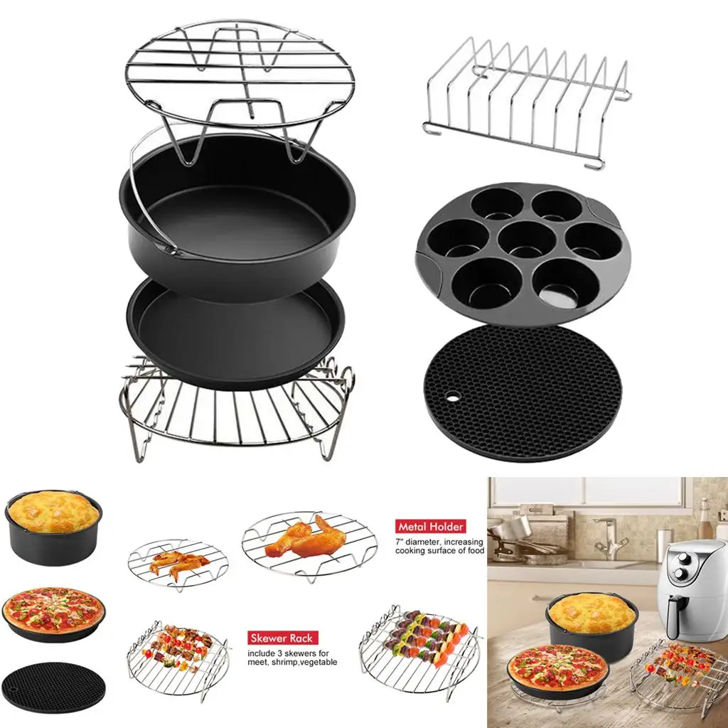 

Sharplace 1 Set (7pcs) Air Fryer Accessories Baking Basket Pan Frying Tray Pizza